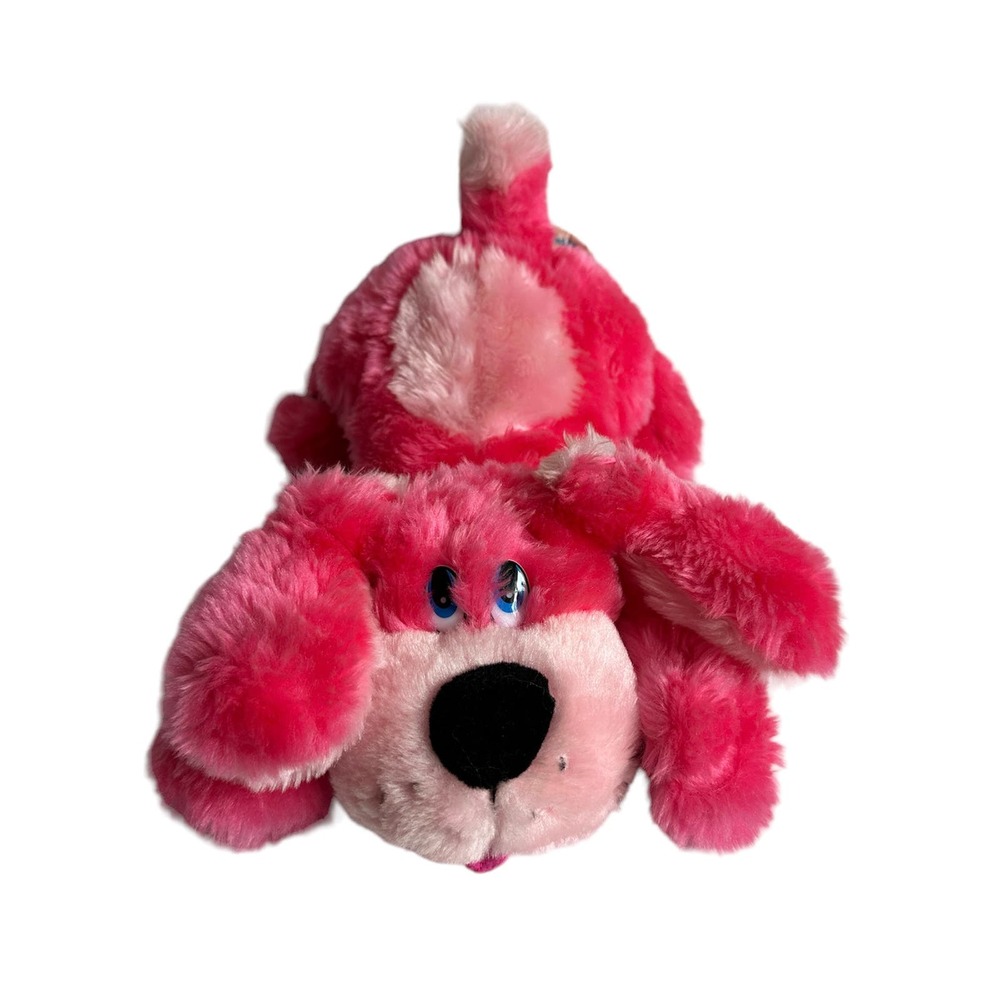 Calplush Pink Fuchsia Dog Puppy Laying Down Vtg Stuffed Animal Pluh